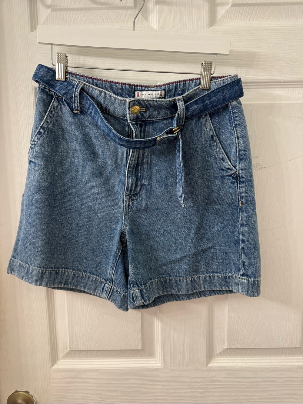 Tommy Hilfiger High-Waist Denim Shorts with Self Belt - Blue